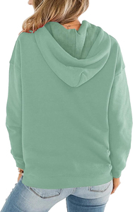 Sweat-shirt à capuche vert menthe pour femme, manches longues, tricoté, couleur unie, décontracté, respirant, vêtements d'hiver, poches, 100% coton - Product Image 3