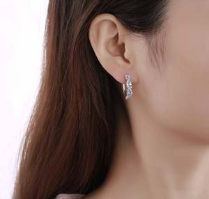 Trendy Fashion 925 <b>Silver</b> Gold Plated Minimalist Pave <b>Set</b> Moissanite Zig-Zag Shaped Huggie Hoop Bridesmaid <b>Studs</b> <b>Earrings</b> Women - Product Image 5