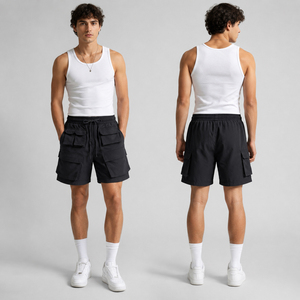 Shorts cargo pour homme personnalisés, multi-poches, tactiques, utilitaires, taille élastique, cordon de serrage, streetwear, décontractés, pour l'extérieur - Product Image 5