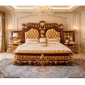 ชุดเฟอร์นิเจอร์ห้องนอนสไตล์วิคตอเรียนสีทองโบราณ ชุดห้องนอนหรูหราสไตล์พระราชวัง  ขายส่งเตียงไม้สักแกะสลักคุณภาพพรีเมียมจากสหราชอาณาจักร - Product Image 1