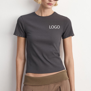 Vêtement décontracté coupe droite avec logo personnalisé, coupe ajustée, détails cloutés, col rond et manches courtes, collection 2026 - Product Image 1