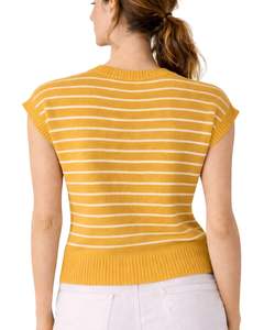 Gilet tricoté sans manches jaune personnalisé pour femme, à rayures blanches, col rond, doux, léger, décontracté, élégant, pour l'été - Product Image 2