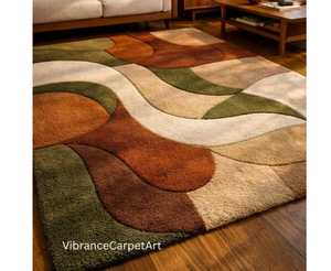 Tapis rectangulaire tufté en peluche abstrait VibranceCarpetArt, moderne, pour salon, en laine et acrylique, avec support en caoutchouc - Product Image 2