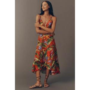 Hermoso Vestido Midi de Playa con Estampado Floral Artesanal para las Fiestas, Cuello en V, Holgado, Sexy, con Tirantes Finos y Espalda Descubierta, Estilo Casual - Product Image 1