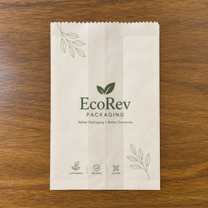 ถุงกระดาษใส่ขนมแบบใช้แล้วทิ้ง EcoRev คุณภาพพรีเมียม ย่อยสลายได้ เป็นมิตรกับสิ่งแวดล้อม กันน้ำมัน พร้อมหูหิ้วแบบไดคัท และปิดผนึกด้วยความร้อน - Product Image 1