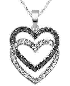 Collana pendente a doppio cuore nero & bianco 18 "(1/6 ct. T. w.) in argento Sterling | Macacy's - Product Image 1