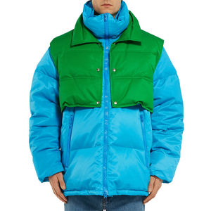 Veste matelassée pour homme à blocs de couleur, col montant, coupe-vent, épaisse, pour l'hiver, coupe classique, en polyester, fermeture éclair - Product Image 1
