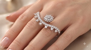 Bague de mariage en or avec diamants en cluster, style couronne, diamant de laboratoire taillé en poire, pierres latérales, sertissage à griffes, personnalisable OEM ODM, luxe, haute joaillerie - Product Image 2