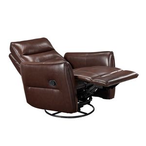 Luxurious Comfort 1pc Brown Leather <b>Recliner</b> Chair with Swivel Motion Solid Wood Living Room Furniture - Product Image 4