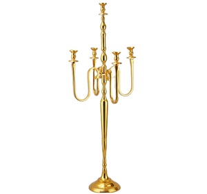 Customized 5 Arms Metal <b>Candelabra</b> Golden Finished Floor <b>Candelabra</b> for Home Wedding and Christmas Decorations - Product Image 1