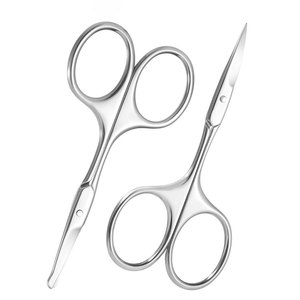 Juego de tijeras de aseo de acero inoxidable con cuchillas curvas y puntas redondeadas para el cuidado de cejas, vello de la nariz y cutículas - Product Image 1