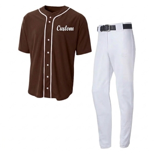 Ensemble uniforme de baseball marron personnalisé pour hommes, maillot à manches courtes avec pantalon, nom d'équipe personnalisé, vêtements de sport, maille respirante, athlétique - Product Image 1