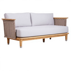 Ensemble de canapés d'extérieur en teck de qualité supérieure avec structure en corde tressée et coussins – Mobilier de salon de jardin - Product Image 1