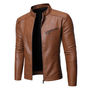 Vestes en cuir décontractées pour hommes, nouvelle collection, prix abordable, col montant, fermeture éclair sur le devant, couleurs personnalisables, imperméables, écologiques - Product Image 4