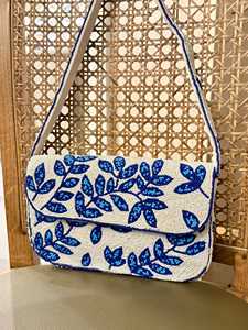 <b>Beaded</b> Women's Bohemian Fold Over Clutch Bag With Blue Leaf Pattern Single Strap <b>Handbag</b> Fashionable Handmade <b>Beaded</b> <b>Handbag</b> - Product Image 2
