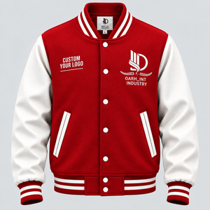 เสื้อแจ็คเก็ตวาร์ซิตี้สีแดงสำหรับผู้ชาย OARH_INT INDUSTRY พร้อมปักโลโก้ตามสั่ง ปิดกระดุมด้านหน้า สวมใส่สบายๆ ในฤดูใบไม้ร่วง - Product Image 1