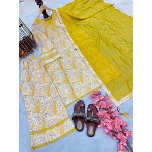 Conjunto de ropa de fiesta para mujer de diseñador Plazzo Dupatta para un aspecto elegante - Product Image 3