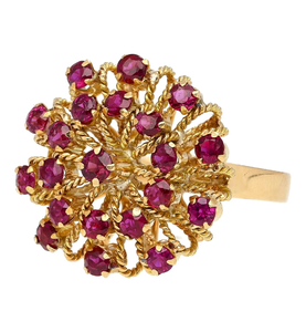 Bague en forme de fleur avec grappe de rubis, plaquée or 10K, pour femme, cadeau de mariage glamour, pierre de naissance de juillet, sertissage à griffes rondes - Product Image 2