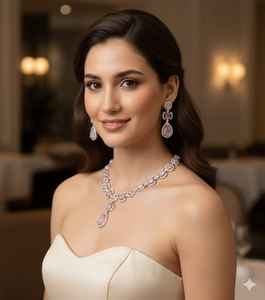 ชุดสร้อยคอทองเหลืองคุณภาพสูงสำหรับผู้หญิง ดีไซน์แบบดั้งเดิม พร้อมเครื่องประดับดีไซน์หรูหราและงานตกแต่งระดับพรีเมียม เหมาะสำหรับงานแต่งงานและเจ้าสาว - Product Image 4