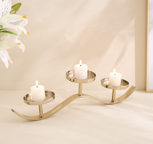 Porte-bougie moderne en métal à 5 lumières, centre de table décoratif, finition dorée, support pour bougies chauffe-plat et pilier, décoration intérieure - Product Image 4