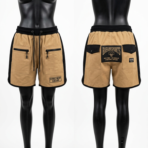 Shorts de basket-ball en coton polyester premium 320 GSM, panneau latéral marron, logo imprimé personnalisé, flex, shorts pour femmes. - Product Image 3
