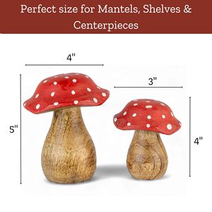 Figurines de champignons en bois artisanales, lot de 2, ornements décoratifs rouges à pois pour table, maison, jardin, étagère, vente en gros - Product Image 3