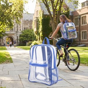 Transparent Red PVC <b>Backpack</b> With Mesh Pockets Zipper Closure Casual Style Unisex School Bag - Product Image 5