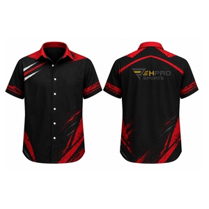 Chemise de course à manches courtes pour homme, noire et rouge, impression par sublimation, respirante, boutonnée, pour mécanicien, équipe de pit stop, F1 - Product Image 1