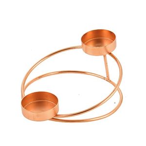 Support de bougie chauffe-plat en métal, double porte-bougie chauffe-plat, anneaux ronds en métal or rose, support de bougie chauffe-plat géométrique - Product Image 1