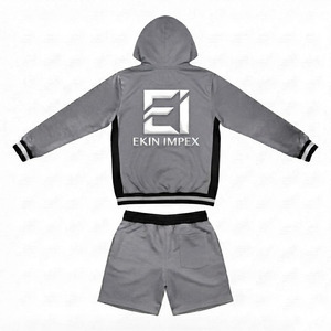 Custom Logo Unisex Gym Hoodie and <b>Shorts</b> Set <b>Zip</b>-Up Fleece Jogging Suit 2-Piece Breathable 100% Cotton Athleisure Training Wear - Product Image 2