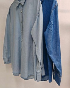 Camisa de Popelina de Algodón Azul Claro para Mujer, Talla Grande, con Botones, Manga Larga, Corte Holgado Informal, Color Sólido, Blusa Larga - Product Image 2