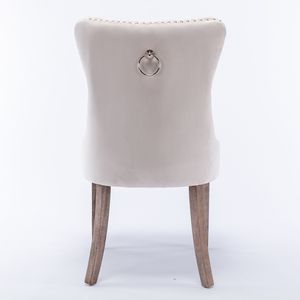 Ensemble de 2 chaises de salle à manger modernes rembourrées en velours, pieds en bois massif avec garniture cloutée, beige - Product Image 3