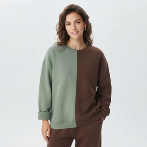 OEM <b>Women</b> Color Block Crew Neck Sweatshirt Orange <b>Black</b> Drop Shoulder Long Sleeve Design Wholesale Sweatshirt - Product Image 3