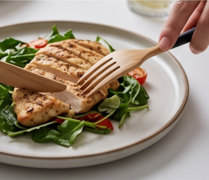 Elegant <b>Wooden</b> Cutlery <b>Set</b> With Black Handles Minimalist Design Eco Friendly Camping Flatware <b>Spoon</b> Fork Knife Long Handle - Product Image 4