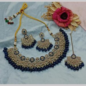 Parure de bijoux en plaqué or avec pierre de cristal et perles 10581279BLU Collier - Product Image 1