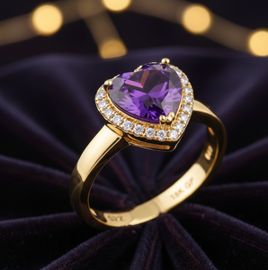 Anillo de Amatista Azul en Forma de Corazón con Circonita Cúbica, Plata de Ley 925, Chapado en Oro de 18K, Anillo Romántico para Mujer, Talla Estadounidense 6 - Product Image 1