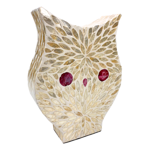 รูปปั้นนกฮูกสำหรับวันฮาโลวีนที่ทันสมัยทำด้วยมือรูปปั้น MDF สีเบจ capiz โมเสคเปลือกหอยแกะสลักรูปสัตว์สำหรับเป็นของขวัญในการตกแต่งบ้าน - Product Image 2