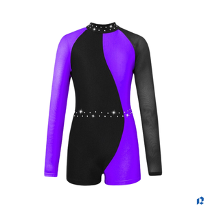 Traje de Ballet para Niñas, Mono de Manga Larga y Pantalones Cortos, 100% Poliéster Elástico, Diseño Personalizado ODM, Venta al Por Mayor - Product Image 3