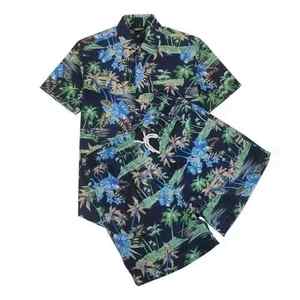 ชุดเสื้อเชิ้ตแขนสั้นผ้าลูกฟูกสีดำสำหรับผู้ชายแบบไม่ยืดหยุ่น และกางเกงขาสั้นเอวยางยืด น้ำหนักเบา ระบายอากาศได้ดี เหมาะสำหรับใส่ลำลองในฤดูร้อน - Product Image 1
