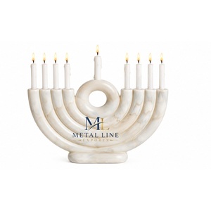 Candelabro Menorá de Resina con Patrón de Mármol Verde de Lujo, 9 Ramas, para Hanukkah, Decoración Moderna para Mesa de Festividades Judías, Portavelas, Venta al Por Mayor - Product Image 5