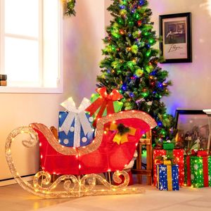 Decorazione Natalizia Preilluminata a Forma di Slitta da 4 Piedi con 94 Luci LED Calde, Decorazione Personalizzata per Albero a Forma di Babbo Natale in Poliestere - Product Image 2