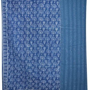 Haute qualité tissé à la main en coton Kantha lit propagation Handblock naturel Indigo arbre imprimé couette pour un usage domestique - Product Image 3