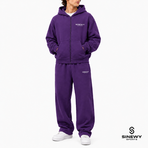 ชุดวอร์มผู้ชายสีม่วงมีฮู้ด แบรนด์ SINEWY SPORTS เสื้อซิปเต็มตัว กางเกงจ็อกเกอร์ ทรงลำลอง สีพื้น ผ้าฝ้าย น้ำหนักเบา เหมาะสำหรับฤดูหนาว - Product Image 1