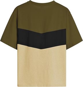 Camiseta de hombre de manga corta con cuello redondo, estilo oversized, con bloques de color, tejido informal, ribete en contraste y diseño liso, en oferta. - Product Image 5