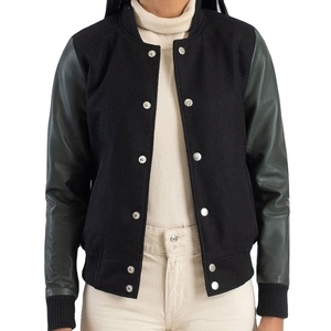 Chaqueta Varsity de Moda para Mujer, Estilo Bicolor, Chaqueta de Béisbol Elegante, 100% Lana, Ecológica, Resistente al Viento, para Invierno - Product Image 5