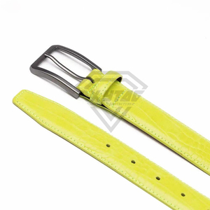 Cinturón de Cuero Genuino con Grabado de Cocodrilo en Verde Neón Personalizado de Primera Calidad para Hombre, Correa de Cintura de Diseñador de Alta Calidad - Product Image 4