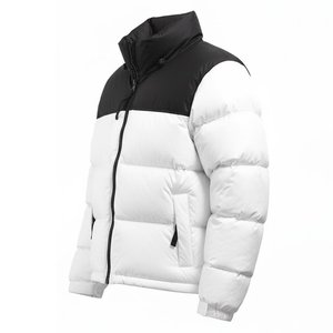 Manteau d'hiver pour homme, blanc et noir, à blocs de couleur, col montant, fermeture éclair, épais, décontracté, coupe classique, motif uni, meilleures ventes - Product Image 4