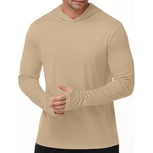 Chemise de pêche à manches longues pour homme, couleur unie, kaki, à capuche, UPF 50, séchage rapide - Product Image 1
