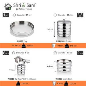 Premium Quality Ribbed Stainless Steel Bar <b>Set</b> Premium <b>Serving</b> <b>Set</b> for <b>Beverage</b> <b>Serving</b> - Product Image 2