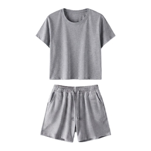 Conjunto de pijama de algodón tejido para mujer, manga corta, cuello redondo, color blanco liso, ropa de dormir informal, pantalones cortos de verano, dos piezas, suave y cómodo - Product Image 6